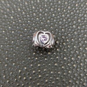 Charmed Memories Pink Crystal Heart Sterling Silver Slide Charm